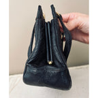 I. Magnin 1950s Genuine Ostrich Skin Handbag Black
