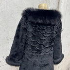 Vintage Y2K Jet Black Rabbit and Fox Fur Jacket