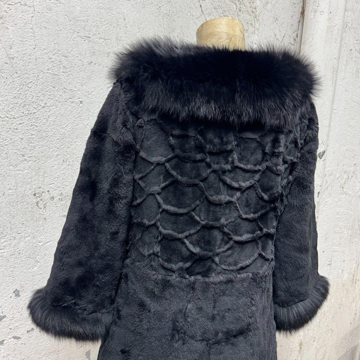 Vintage Y2K Jet Black Rabbit and Fox Fur Jacket