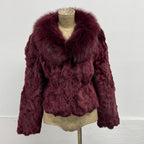 Vintage Y2K Burgundy Rabbit and Fox Fur Jacket