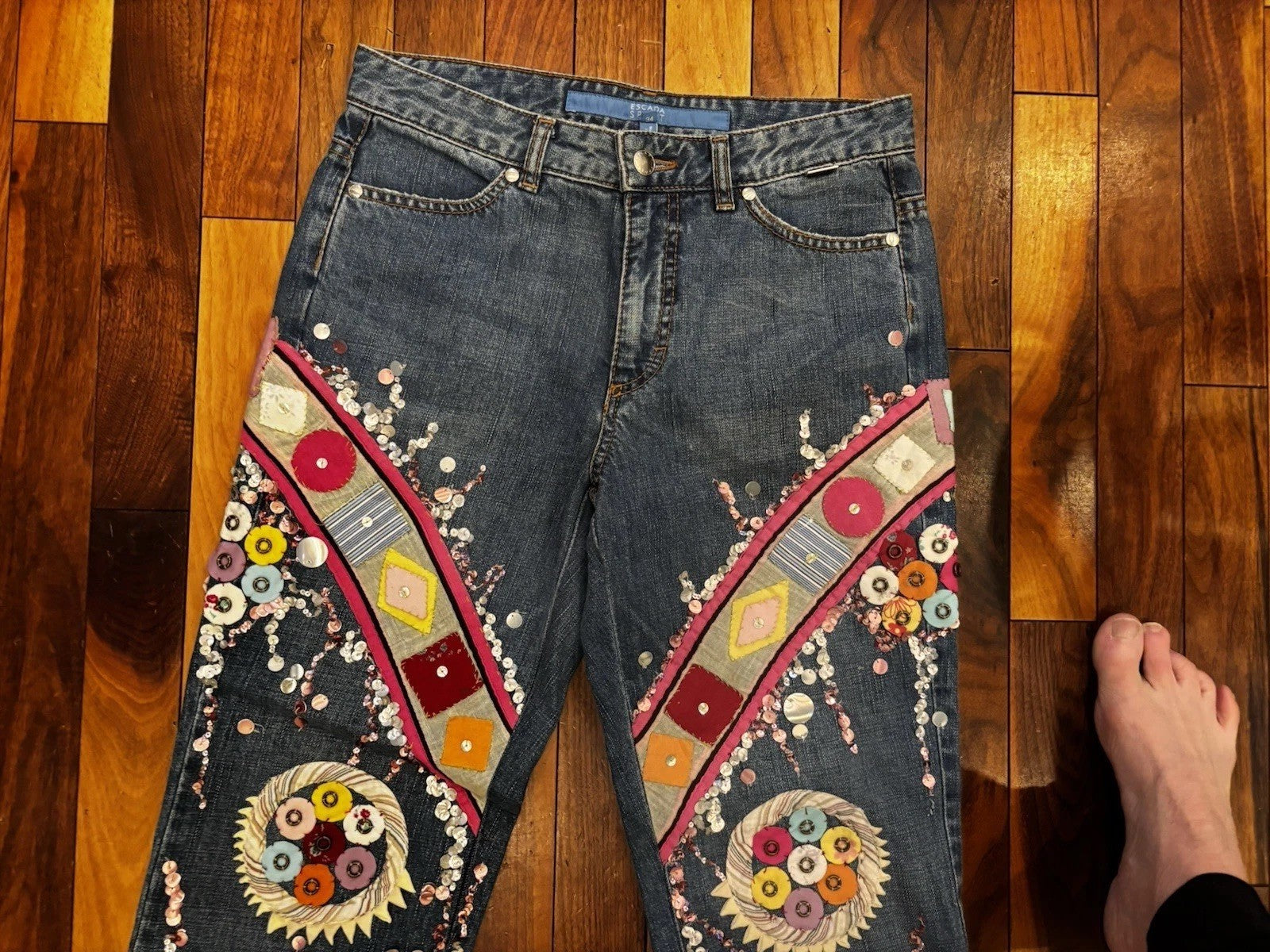 Escada 1970s Embellished Bell Bottom Jeans Size 29