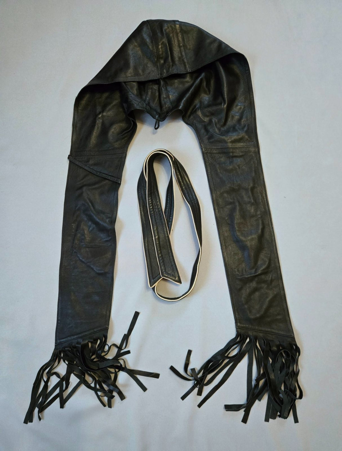 Vintage Y2K Black Leather Coat with Fox Fur Collar and Cuffs