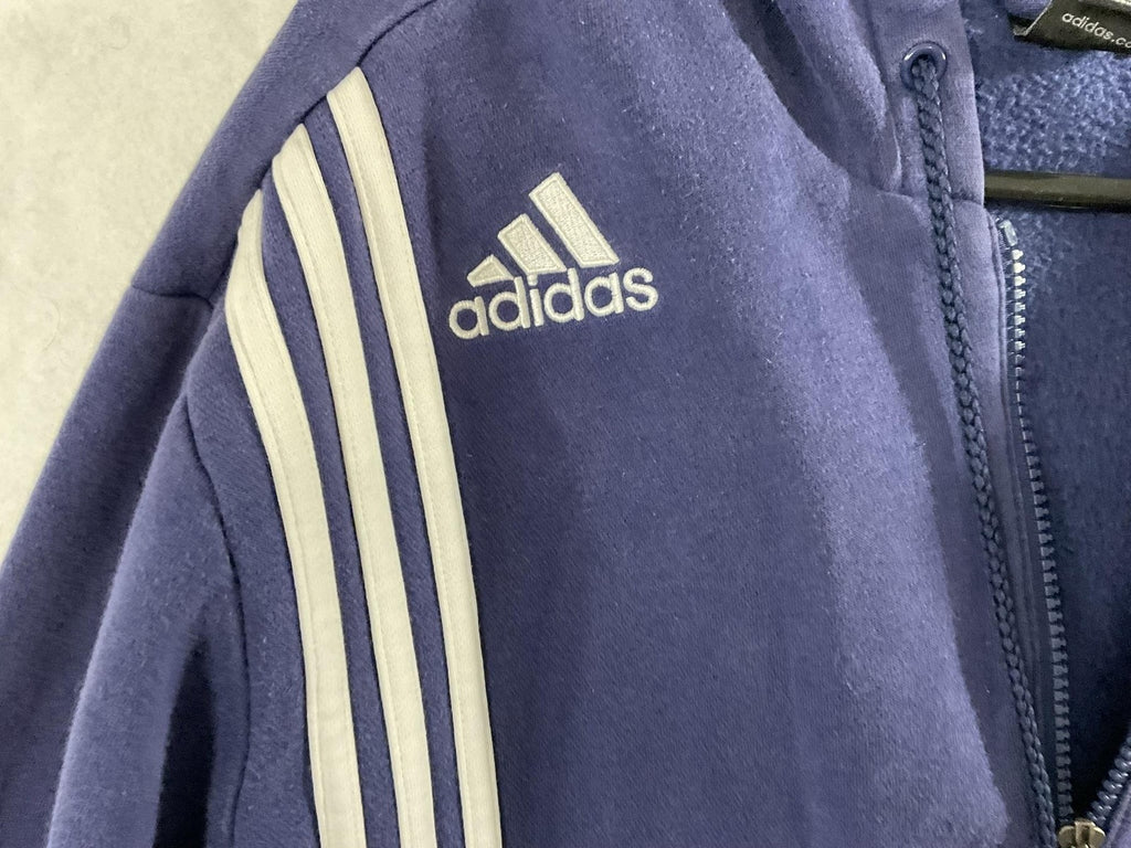 VTG Adidas Hoodie Men XL Blue Full Zip Fleece 3-Stripes Logo Sweatshirt Athletic