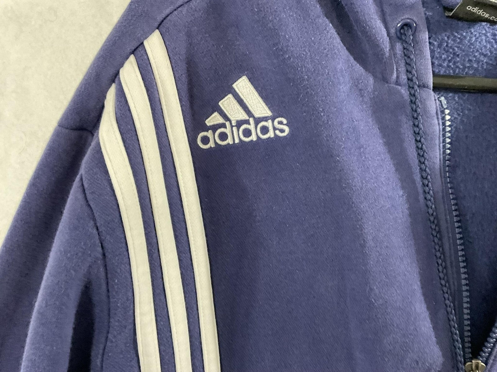 VTG Adidas Hoodie Men XL Blue Full Zip Fleece 3-Stripes Logo Sweatshirt Athletic