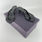 Prada | Auth Vintage Black Leather Gold Buckle Thong Kitten Heels (34.5)