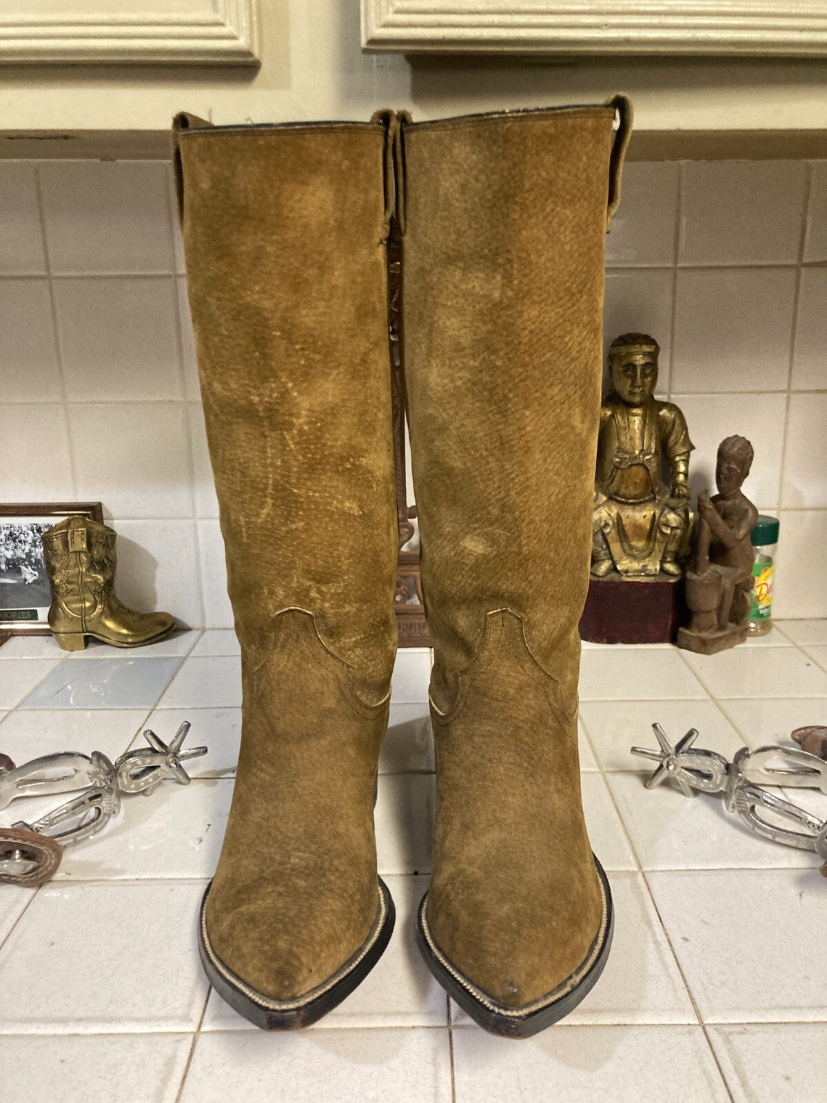 Cowtown Vintage Brown Tall Sueded Western Cowboy Riding Rodeo Ranch Boots 6 D