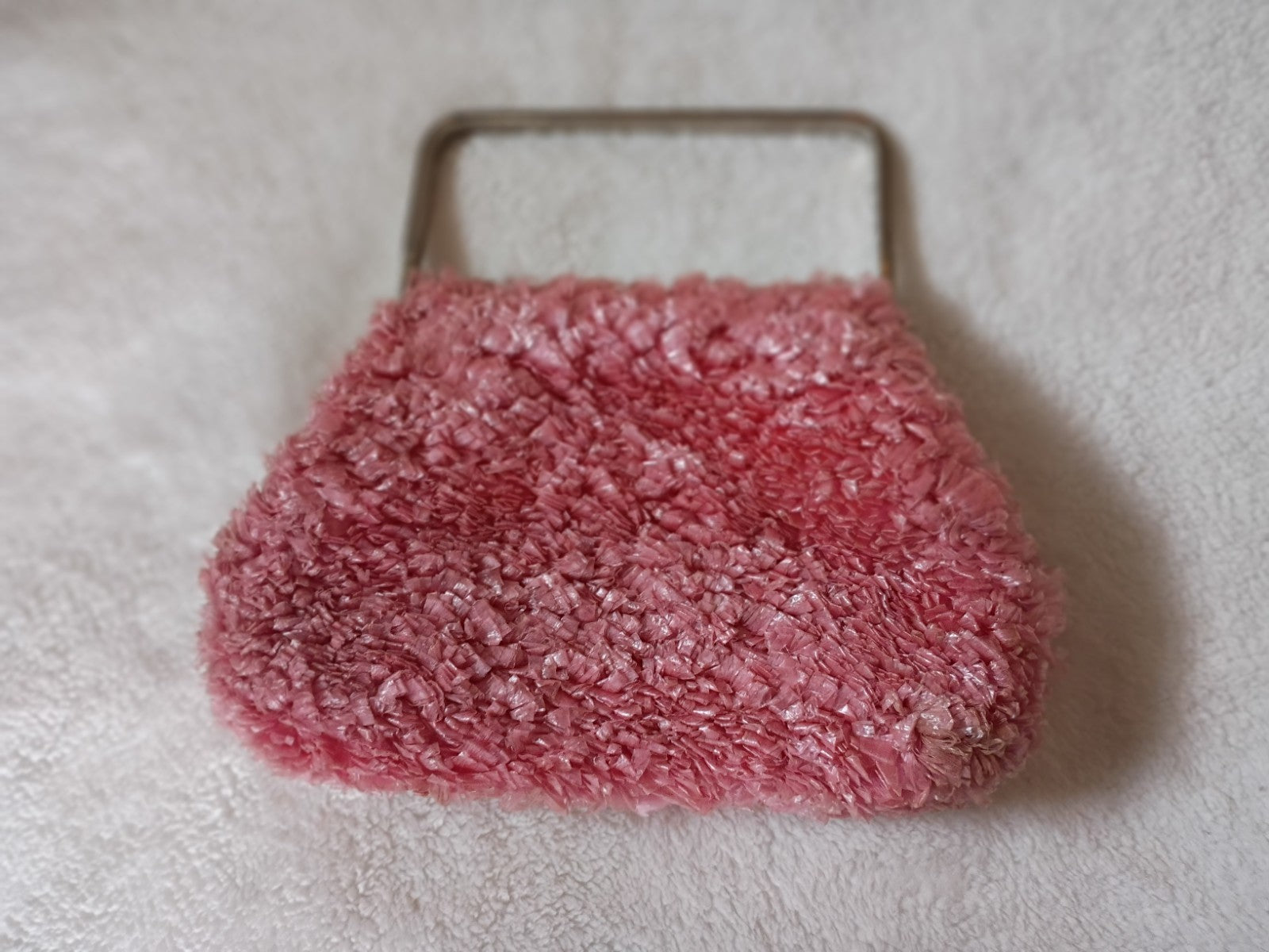 Amazing 1960s Fuzzy Pink Purse Silver Handbag