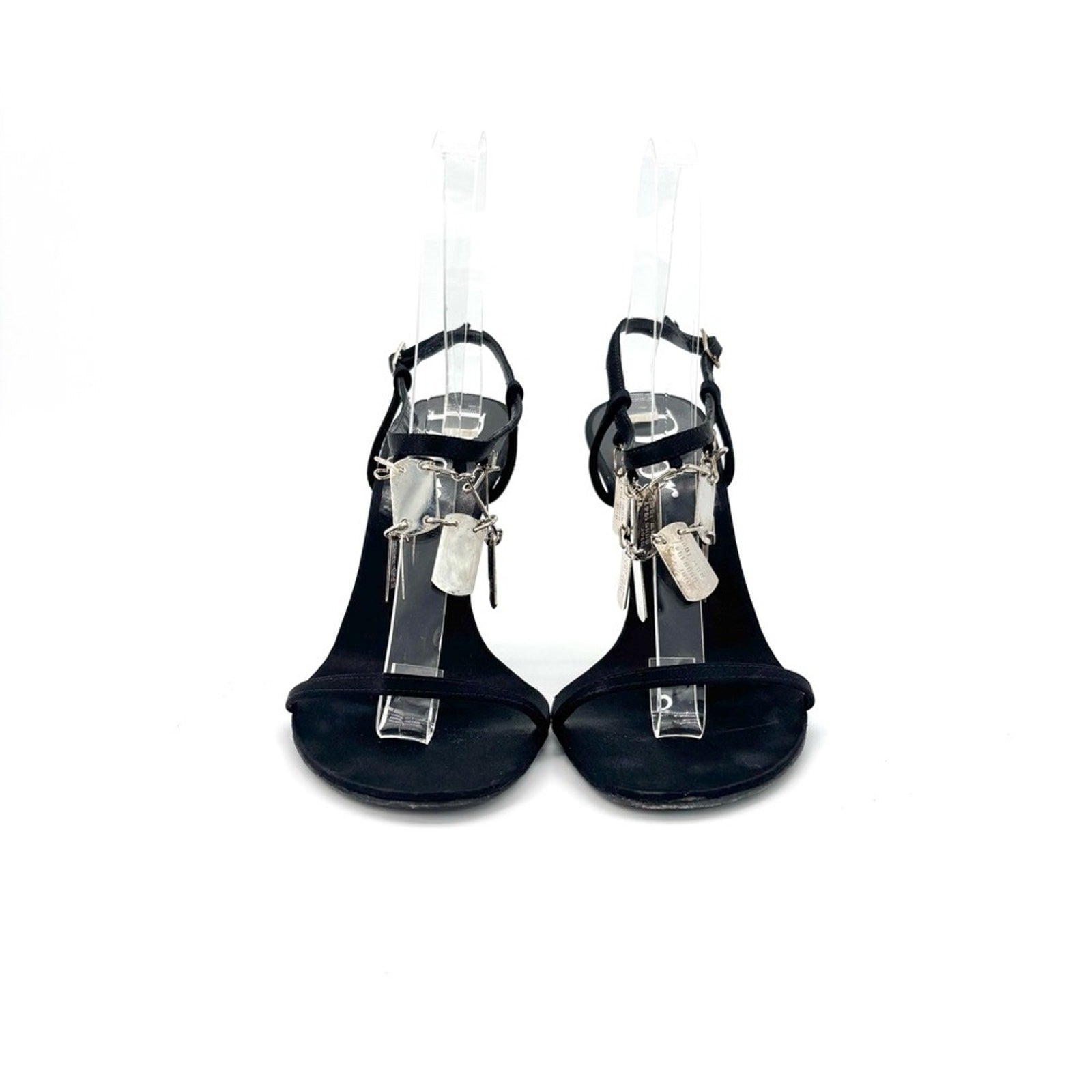 Vintage Dior Galliano 2004 Dog Tag Strappy Satin Heeled Sandals