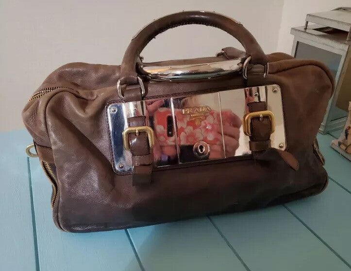 Prada Beige Brown Ombre Glace Medium Wristlet