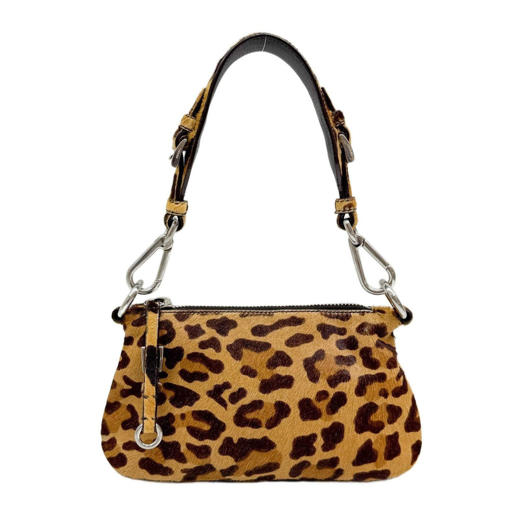 PRADA Brown Leopard Print Pony Hair Shoulder Bag