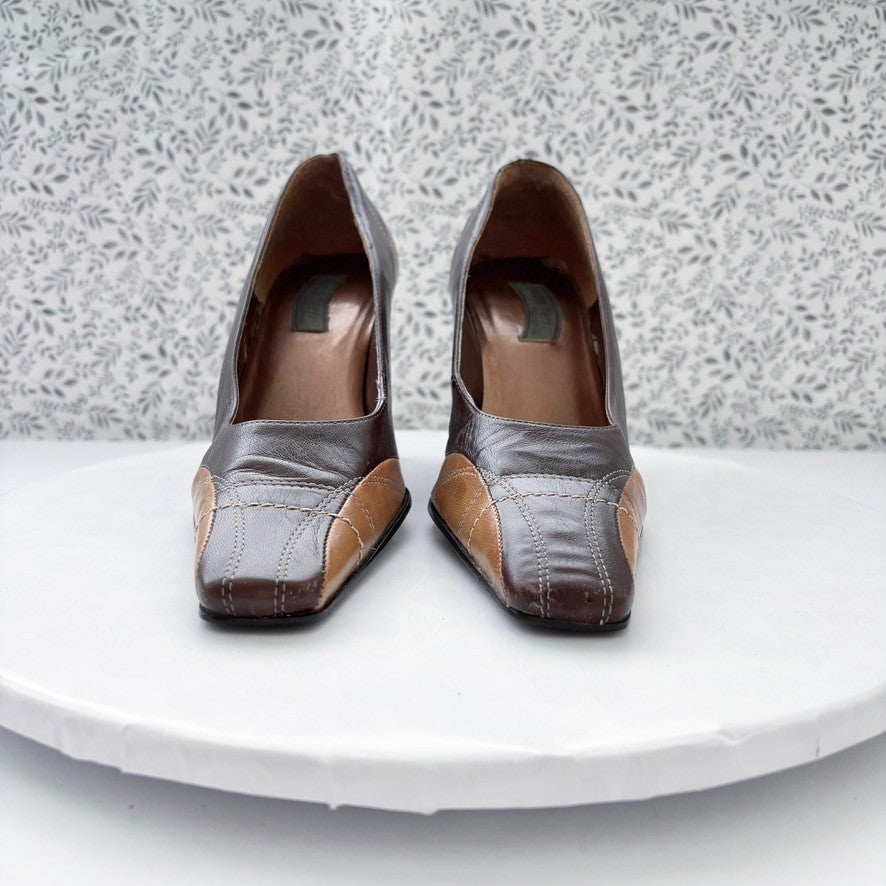 Luca Ferri Leather Pumps Brown Colorblock Square Toe Size 5.5