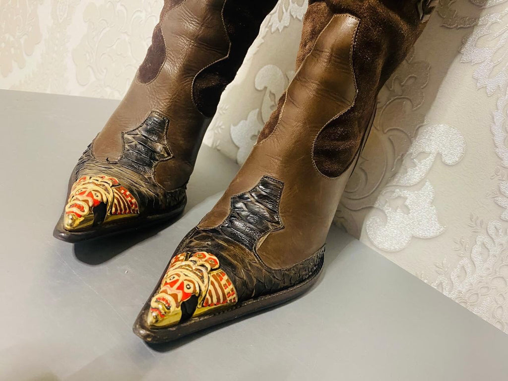 Gianmarco Lorenzi Limited Cowboy Women Boots Very Sexy Heels Size 37