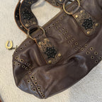 Betsey Johnson Brown Leather Studded Hobo Bag Medium