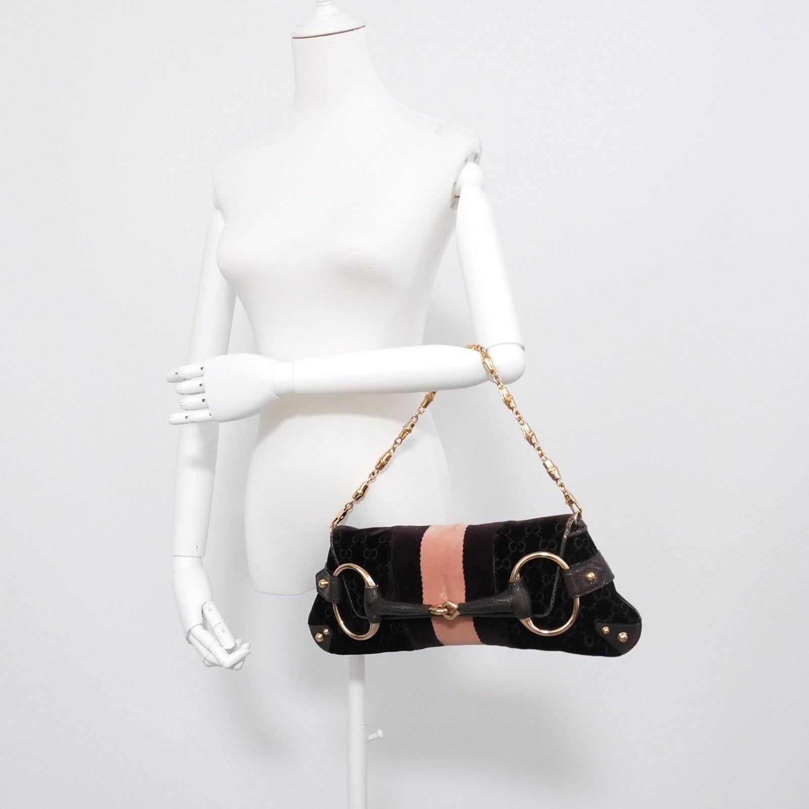 GUCCI GG Velvet Horsebit Gold Chain Shoulder Bag 131471 205118 Auth #57544A