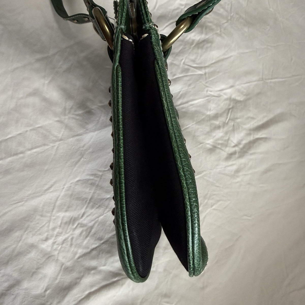 Isabella Fiore Green Floral Abstract Studded Shoulder Bag