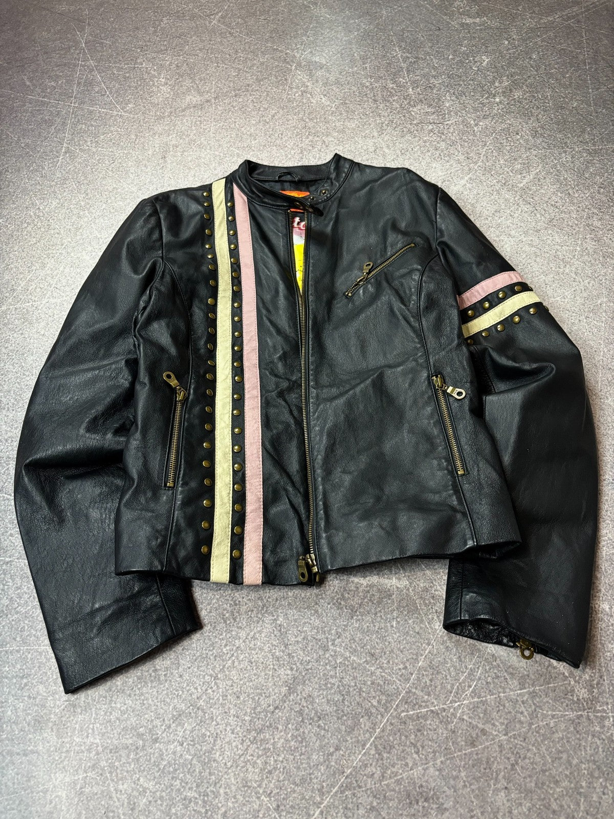VTG Yohji Yamamoto Style Streetwear Racing Cropped Leather Jacket Fishbone