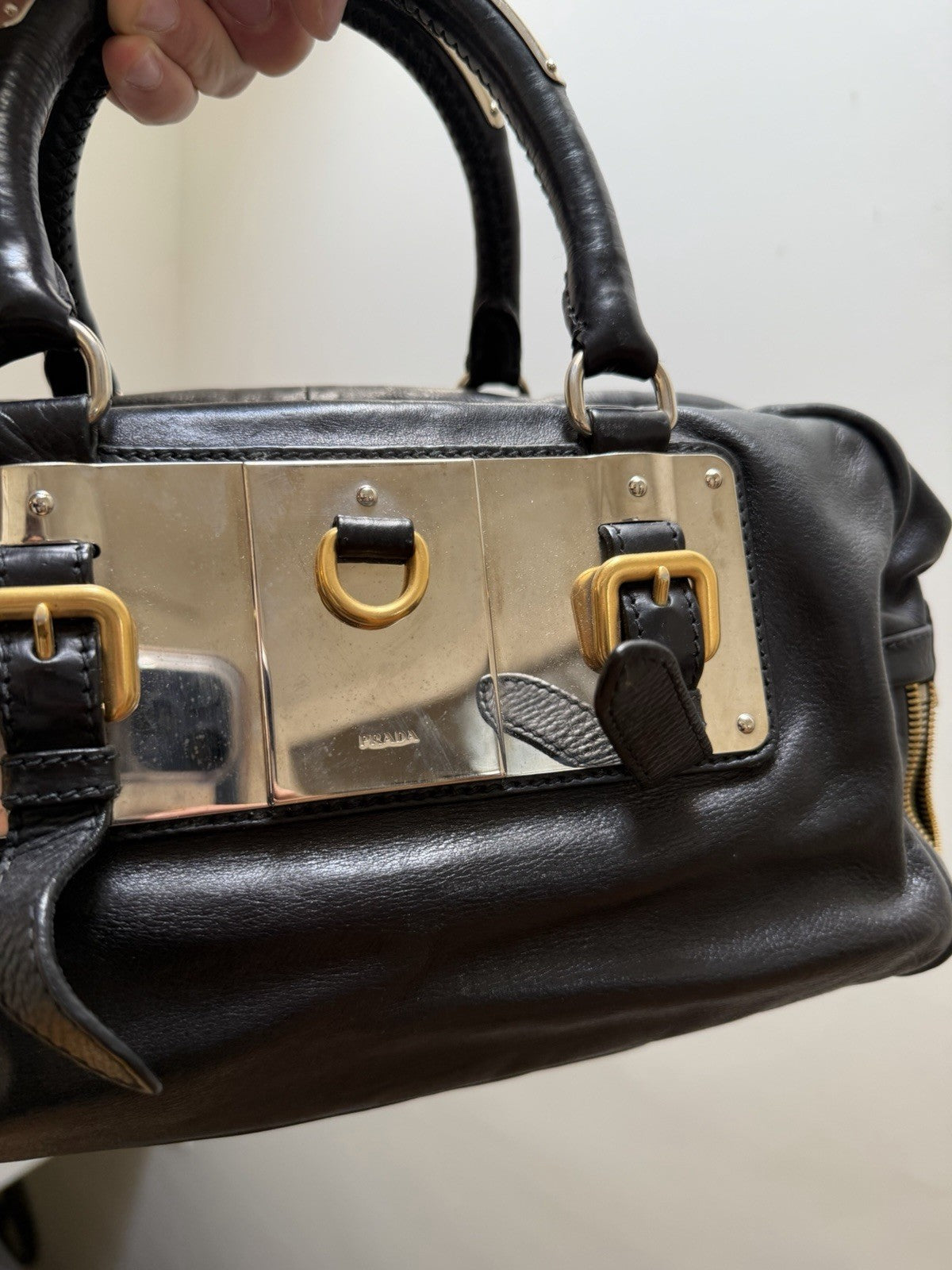 Prada Black Top Handle Bag with Gold Hardware