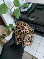 Vintage Style Gold Crystal Studded Leopard Western Leather Cowboy Belt