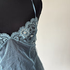VTG Victoria’s Secret Blue Babydoll Dress Sheer Size M Sequin Lace Romantic Y2K