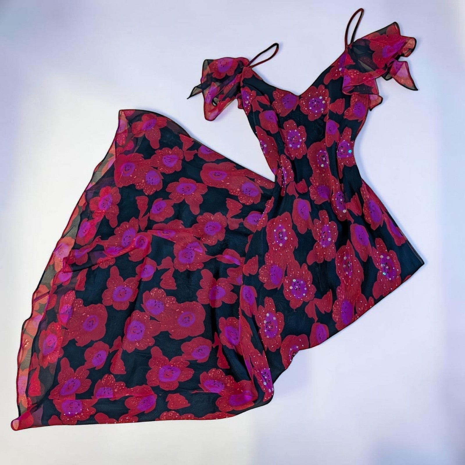 100% Silk Beaded Floral Dress