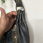 Isabella Fiore Woodland Whipstitch Leather Hobo Bag Black Brown