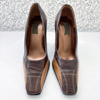 Luca Ferri Leather Pumps Brown Colorblock Square Toe Size 5.5