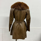 Vintage Y2K Brown Leather and Fox Fur Trench Coat