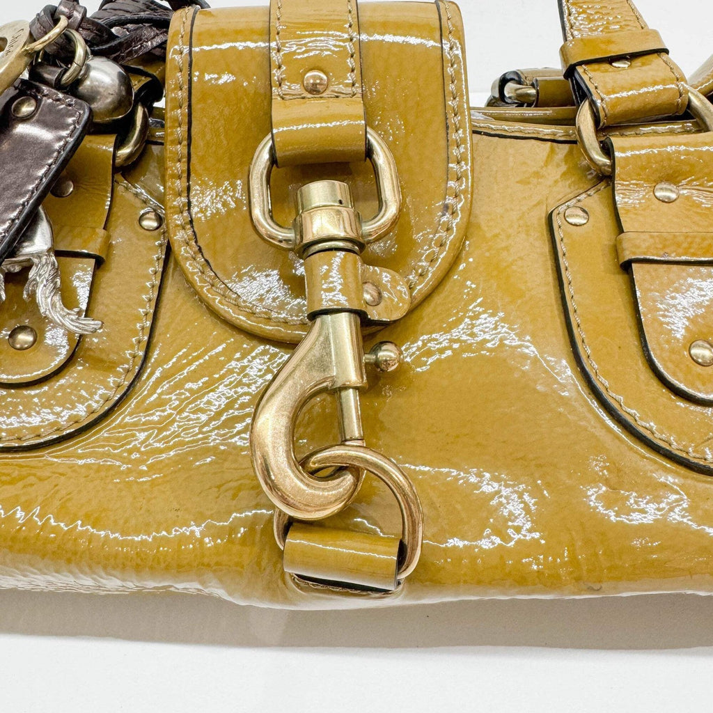 CHLOÉ Paddington Horse Charm Ocher Brown Patent Leather Shoulder Bag