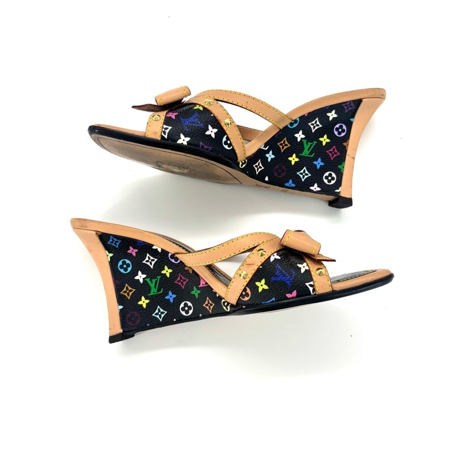 Louis Vuitton Takashi Murakami Retro Vintage Bow Monogram Wedge Sandals 37.5