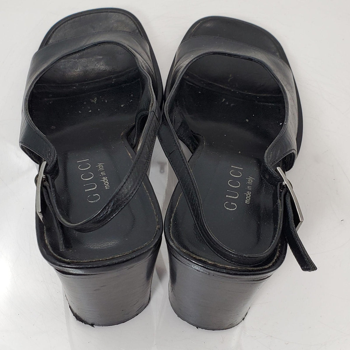 Gucci 1990s Black Leather Slingback Sandals Size 8.5