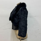 Y2K Black Rabbit and Fox Fur Leather Crop Jacket