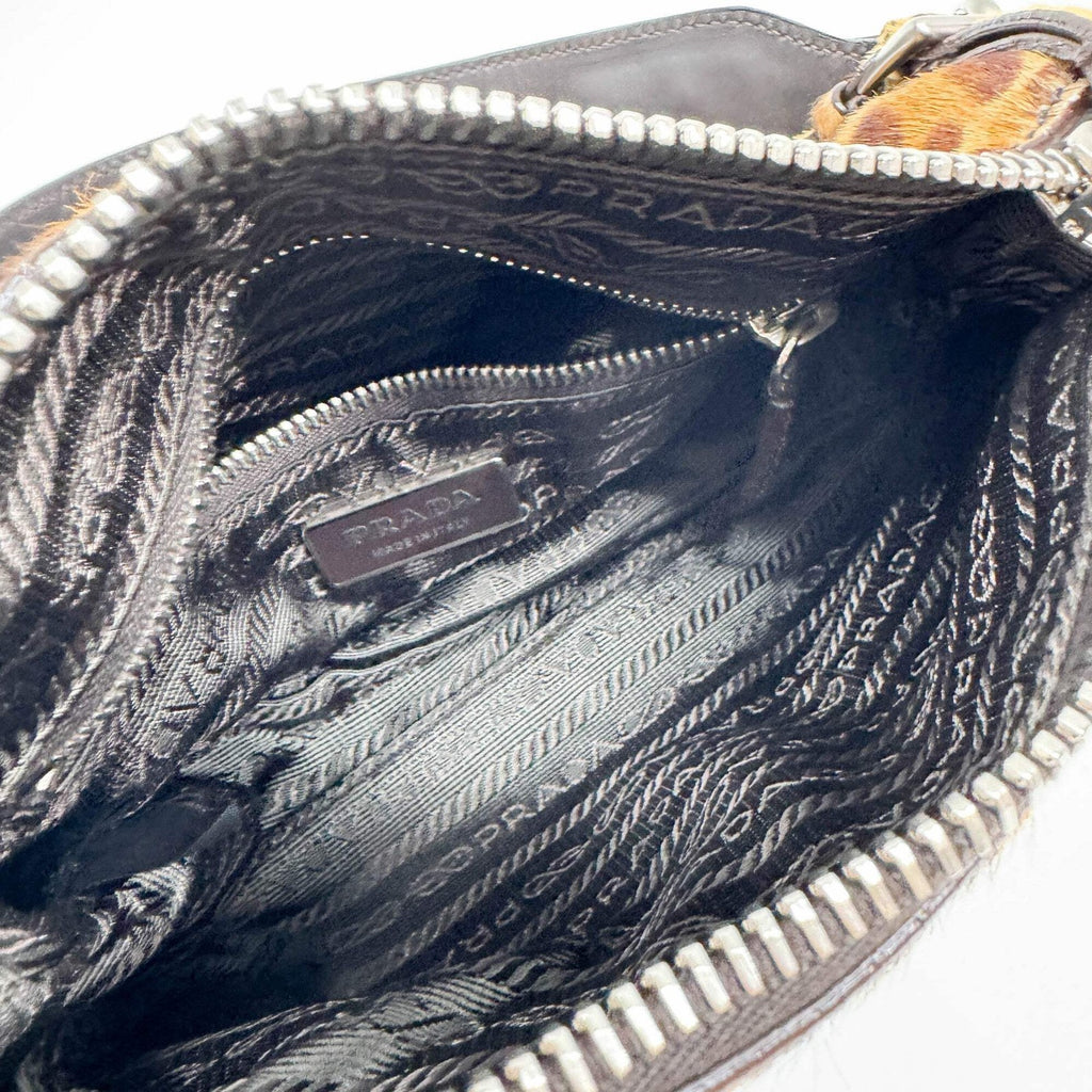 PRADA Brown Leopard Print Pony Hair Shoulder Bag