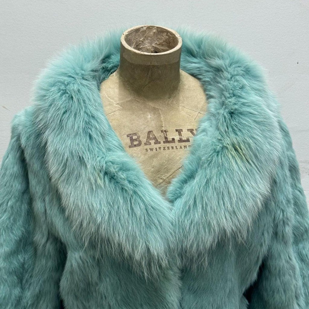 Y2K Turquoise Rabbit and Fox Fur Pom Pom Jacket