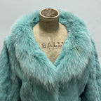 Y2K Turquoise Rabbit and Fox Fur Pom Pom Jacket