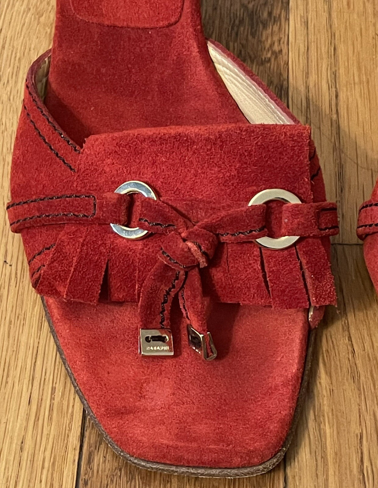 Casadei Red Suede Fringe Stiletto Mule with Tassels - Women's Size 9