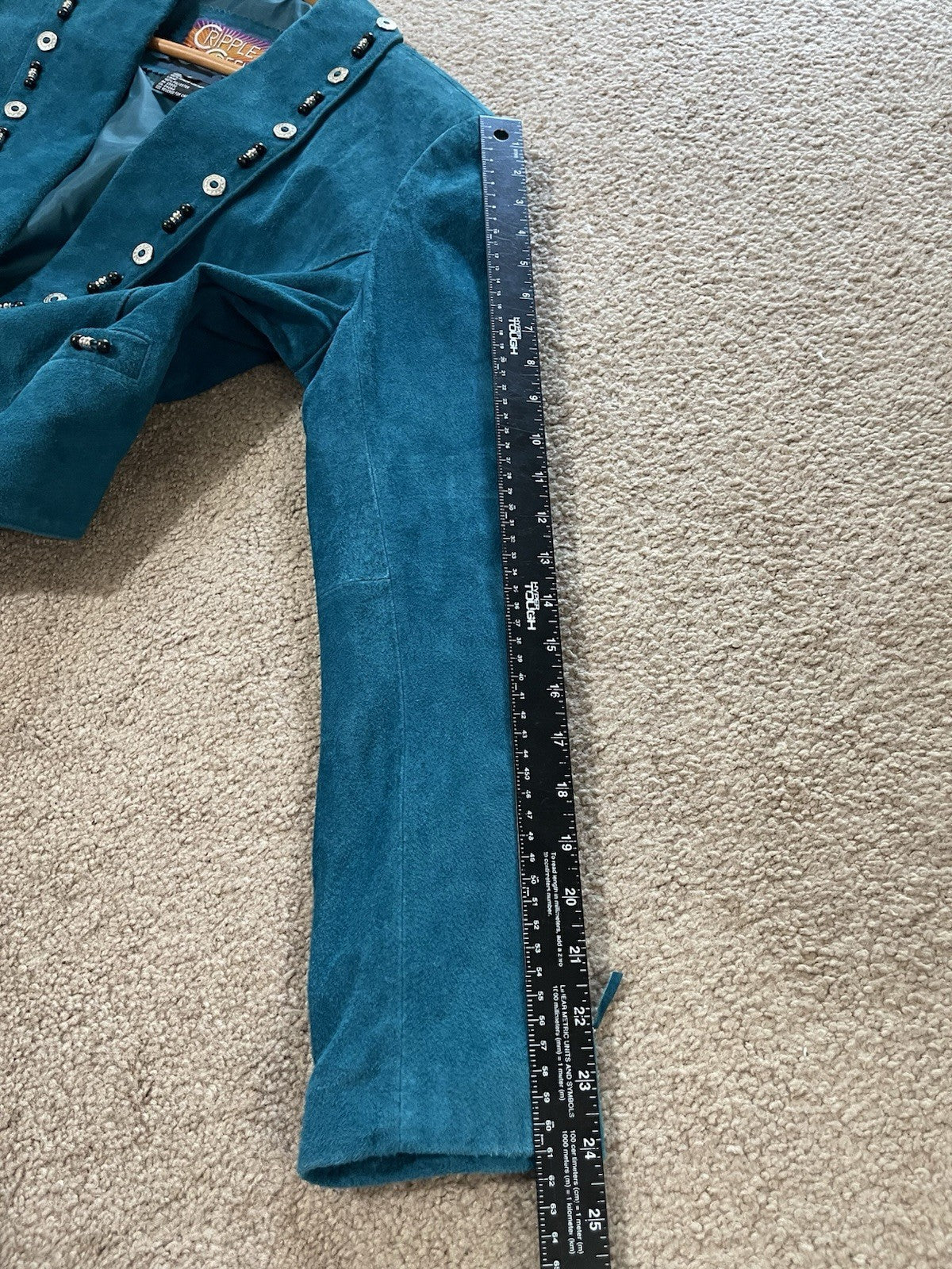 Cripple Creek Suede Leather Jacket Fringed Studded Beaded Teal Women's Large