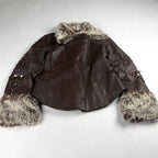 Together Vintage Leather Jacket Small Brown with Fur Trim