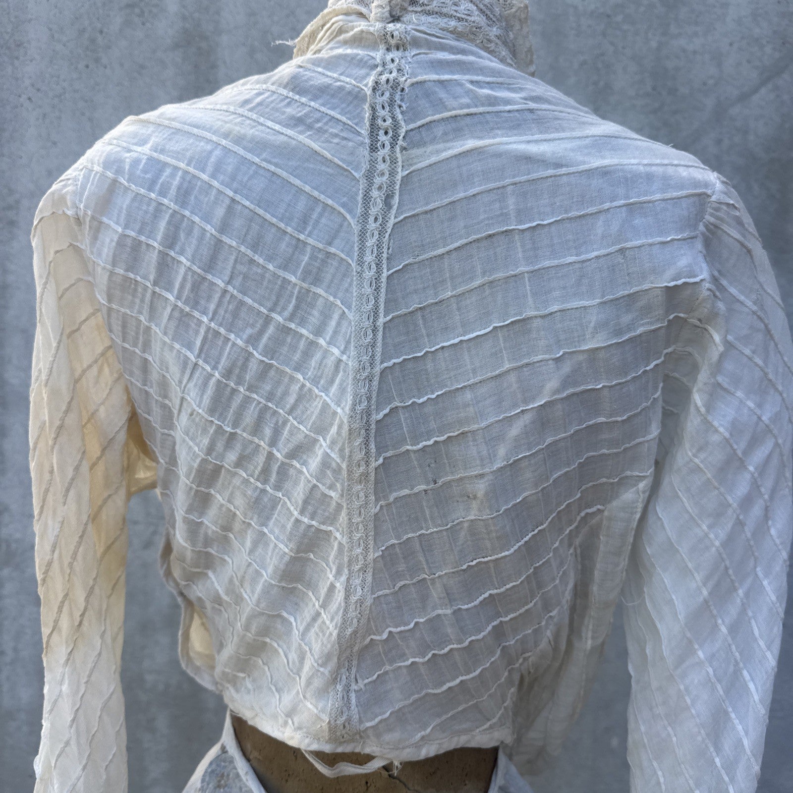 Antique Edwardian Bodice Bell Sleeve Pin Tucks Lace  Dress Blouse Top Vintage