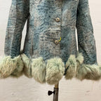 Vintage Y2K Blue Seafoam Fox Fur and Leather Jacket