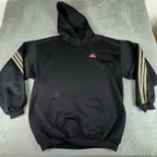 VTG 90s Adidas Hoodie Men Large Black Gold Stripes Athletic Pullover Made In USA