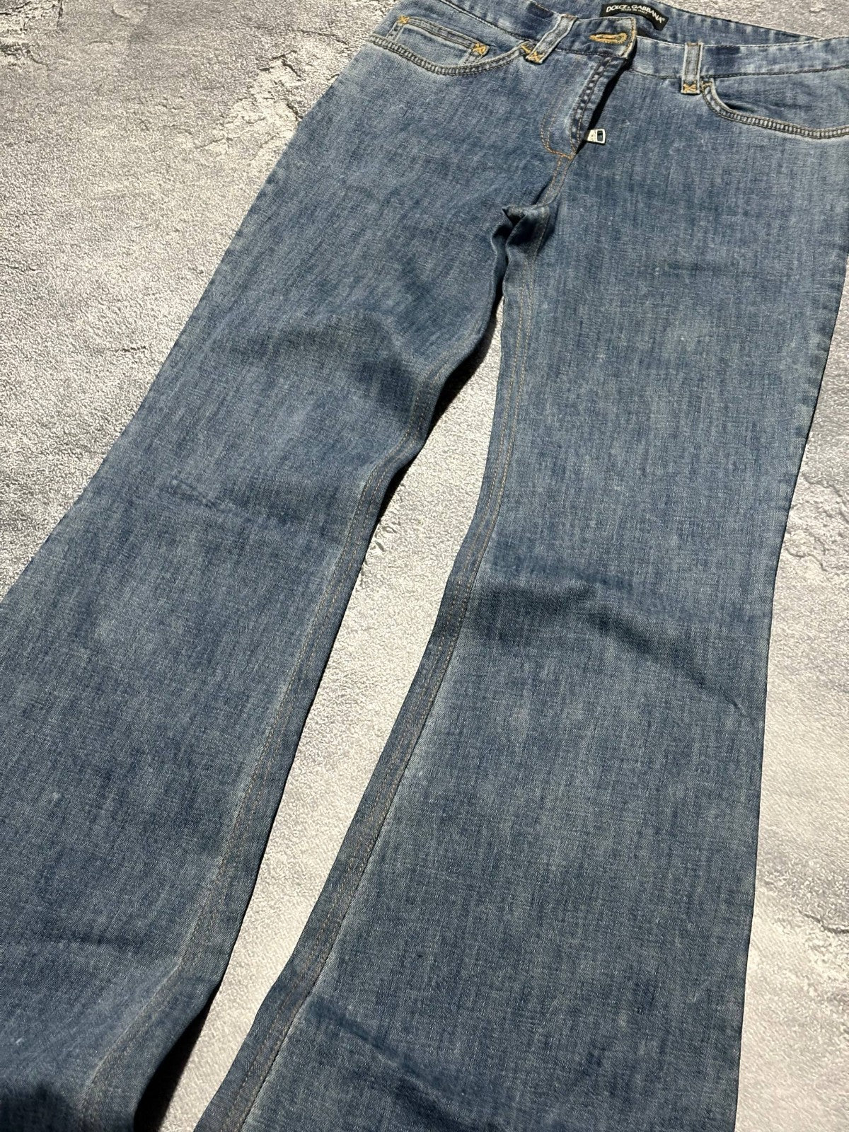 Vintage Dolce & Gabbana Blue Flare Jeans Y2K Denim Bell Bottoms Made Italy Sz 40