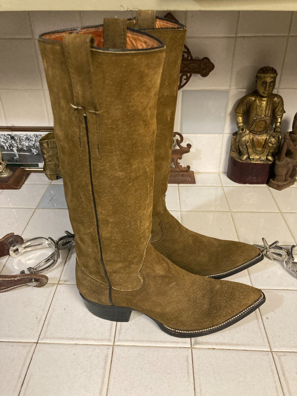 Cowtown Vintage Brown Tall Sueded Western Cowboy Riding Rodeo Ranch Boots 6 D