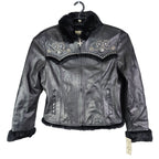 Cripple Creek Studded Black Leather Jacket with Faux Fur Large