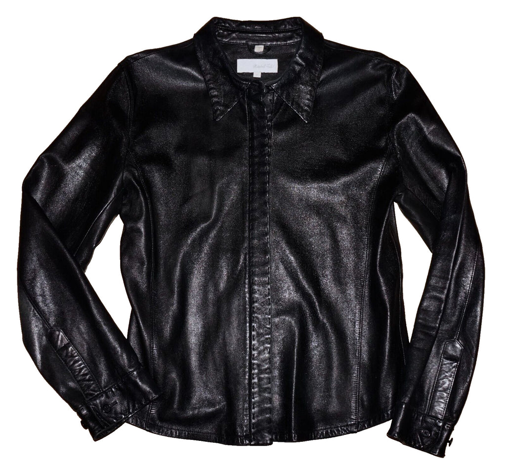 90's Vintage MARSHALL FIELD'S Black Leather Button Up Shirt LARGE *RUNS SMALL