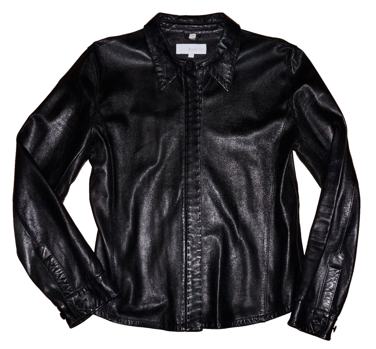 90's Vintage MARSHALL FIELD'S Black Leather Button Up Shirt LARGE *RUNS SMALL