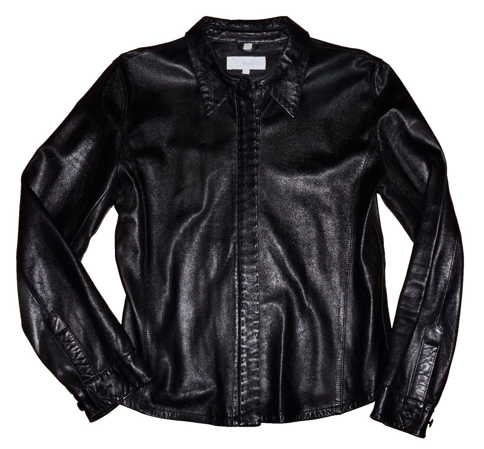 90's Vintage MARSHALL FIELD'S Black Leather Button Up Shirt LARGE *RUNS SMALL