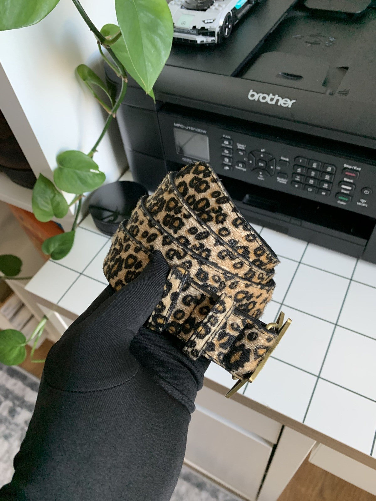 Vintage Style Leopard Pattern Star Leather Western Cowboy Belt