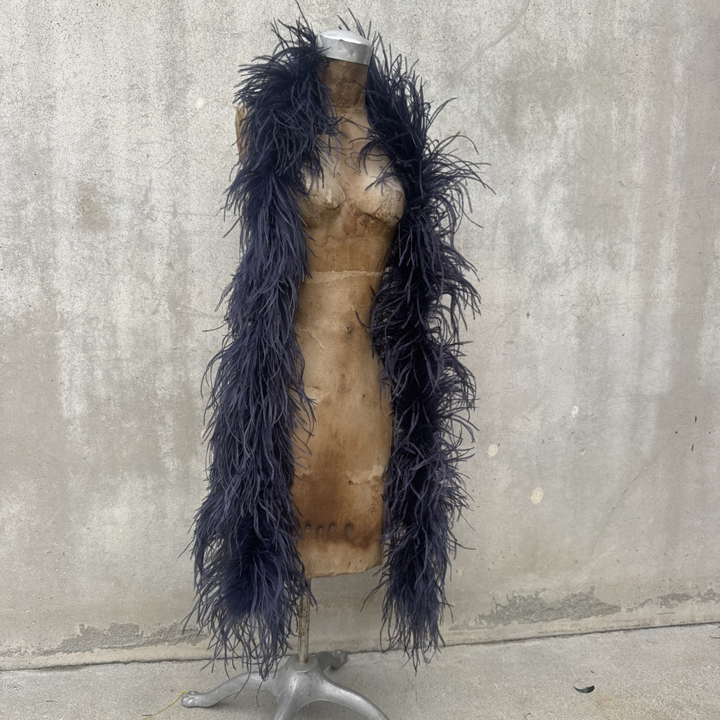 Vintage 1930s Navy Ostrich Feather Boa Scarf Shawl Old Hollywood Dress Accent