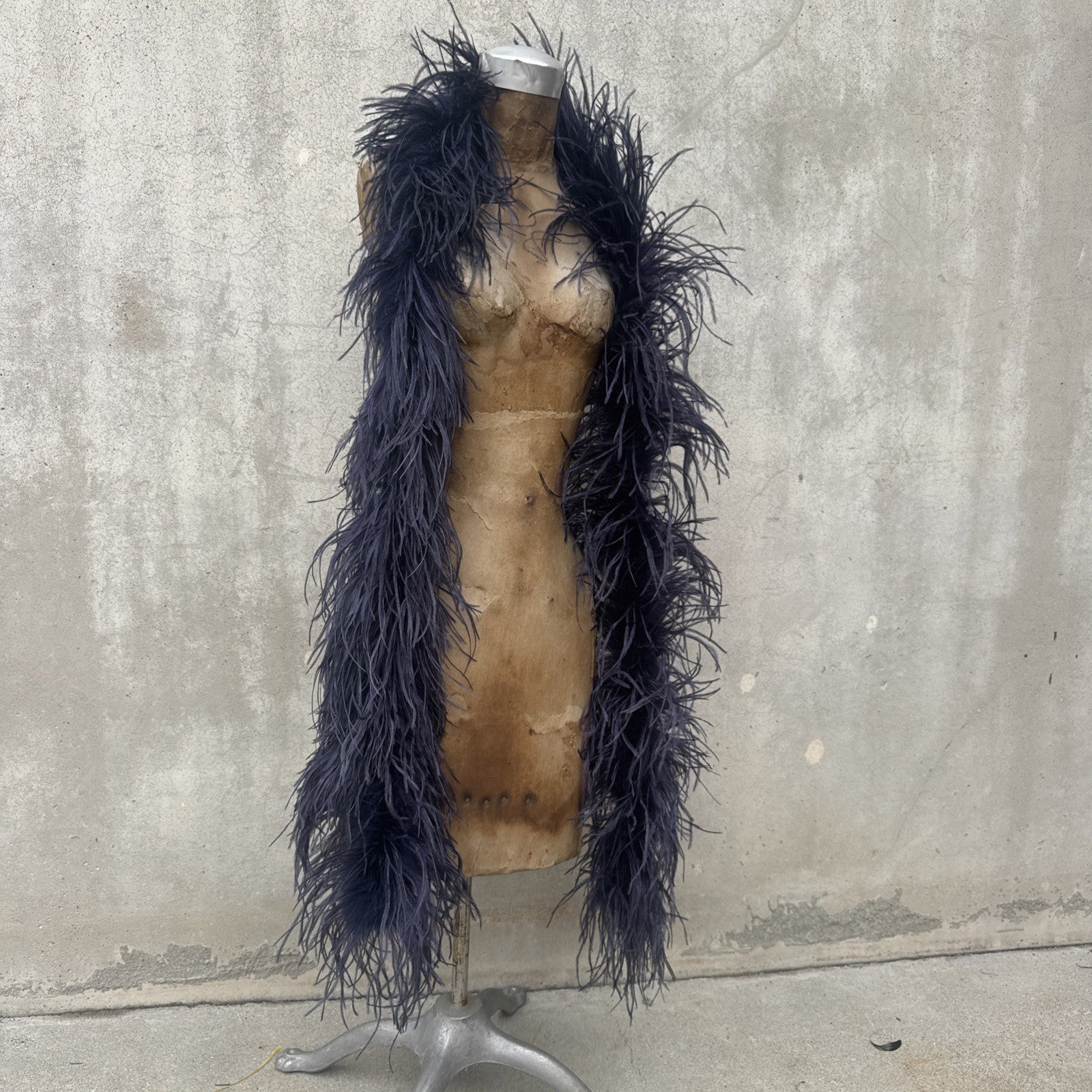 Vintage 1930s Navy Ostrich Feather Boa Scarf Shawl Old Hollywood Dress Accent