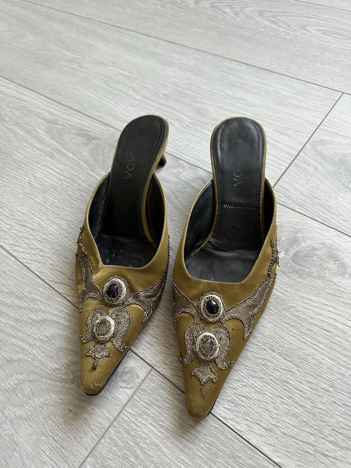 Vintage 90s Escada Women’s Brown Embroidered with Stones Made in Italy Size 37
